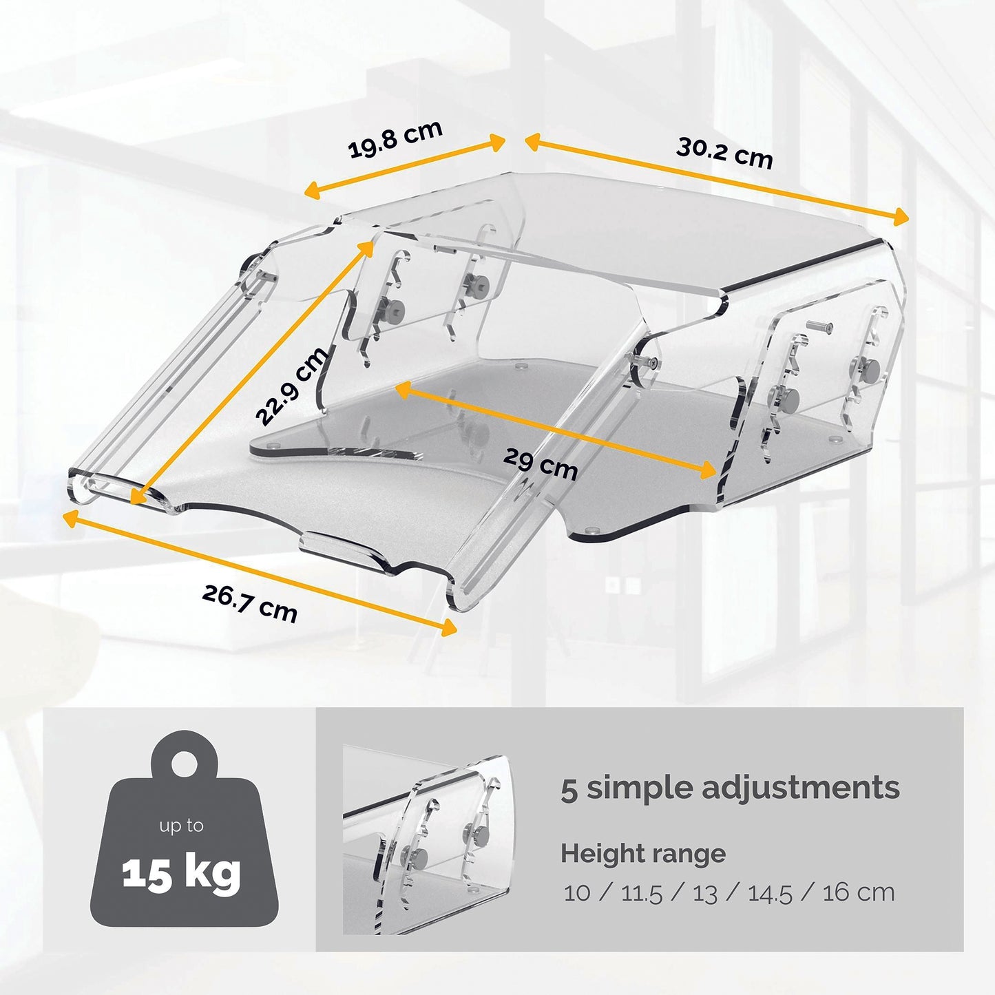 Fellowes Clarity Adjustable Monitor Riser Clear Acrylic 9731101