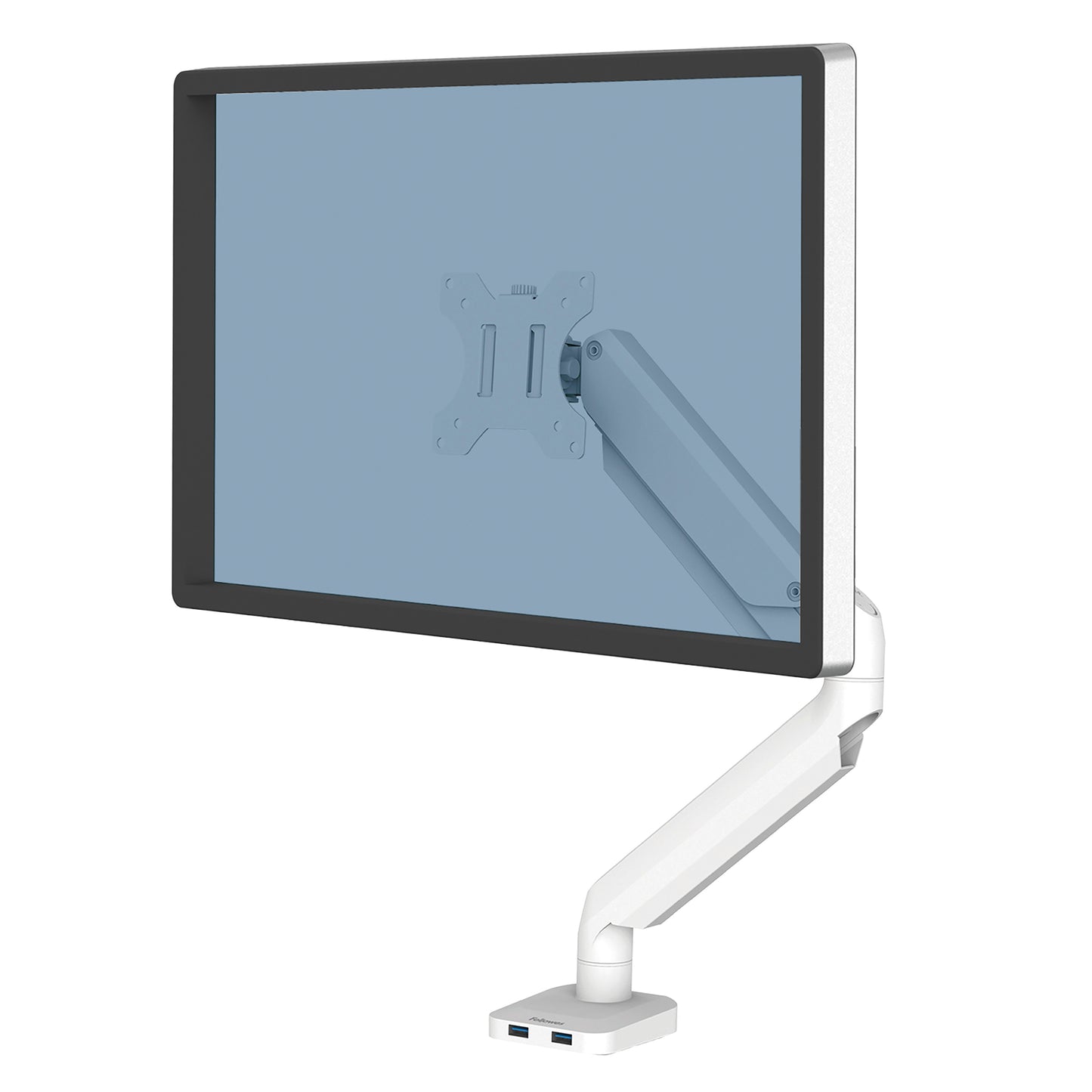 Fellowes Platinum Series Monitor Arm - Monitor Mount for 8KG 40 Inch Screens - Adjustable Monitor Desk Mount - Tilt 45° Pan 180° Swivel 360° Rotation 360°, VESA 75 x 75/100 x 100 - White