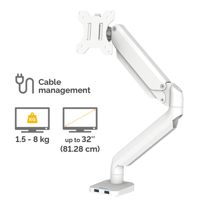 Fellowes Platinum Series Monitor Arm - Monitor Mount for 8KG 40 Inch Screens - Adjustable Monitor Desk Mount - Tilt 45° Pan 180° Swivel 360° Rotation 360°, VESA 75 x 75/100 x 100 - White