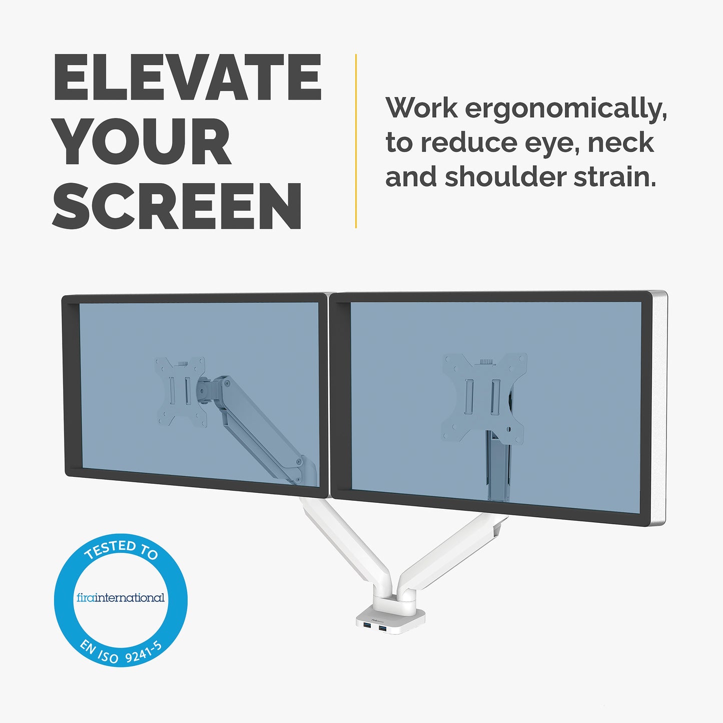 Fellowes Platinum Series Dual Monitor Arm - Monitor Mount for Two 8KG 40 Inch Screens - Adjustable Dual Monitor Desk Mount - Tilt 45° Pan 180° Swivel 360° Rotation 360°, VESA 75 x 75/100 x 100 - White