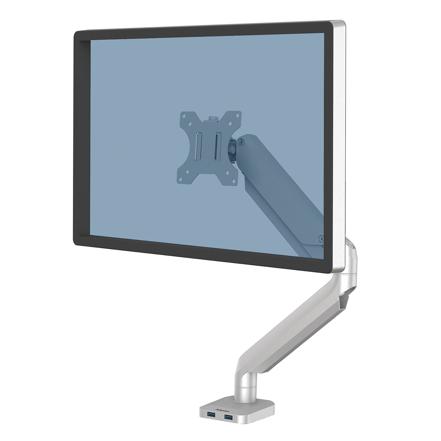 Fellowes Platinum Series Monitor Arm - Monitor Mount for 8KG 40 Inch Screens - Adjustable Monitor Desk Mount - Tilt 45° Pan 180° Swivel 360° Rotation 360°, VESA 75 x 75/100 x 100 - Silver