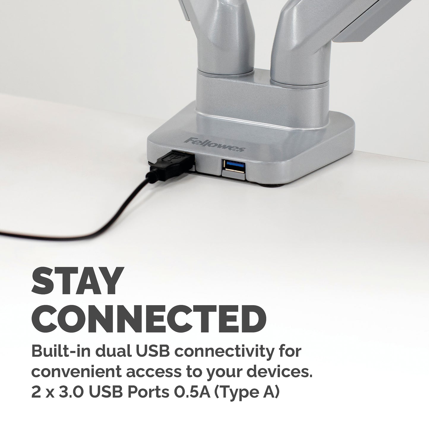 Fellowes Platinum Series Dual Monitor Arm - Monitor Mount for Two 8KG 40 Inch Screens - Adjustable Dual Monitor Desk Mount - Tilt 45° Pan 180ᵒ Swivel 360ᵒ Rotation 360ᵒ, VESA 75 x 75/100 x 100 - Silver