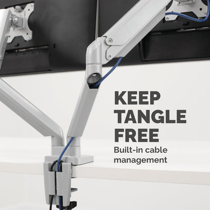 Fellowes Platinum Series Dual Monitor Arm - Monitor Mount for Two 8KG 40 Inch Screens - Adjustable Dual Monitor Desk Mount - Tilt 45° Pan 180ᵒ Swivel 360ᵒ Rotation 360ᵒ, VESA 75 x 75/100 x 100 - Silver