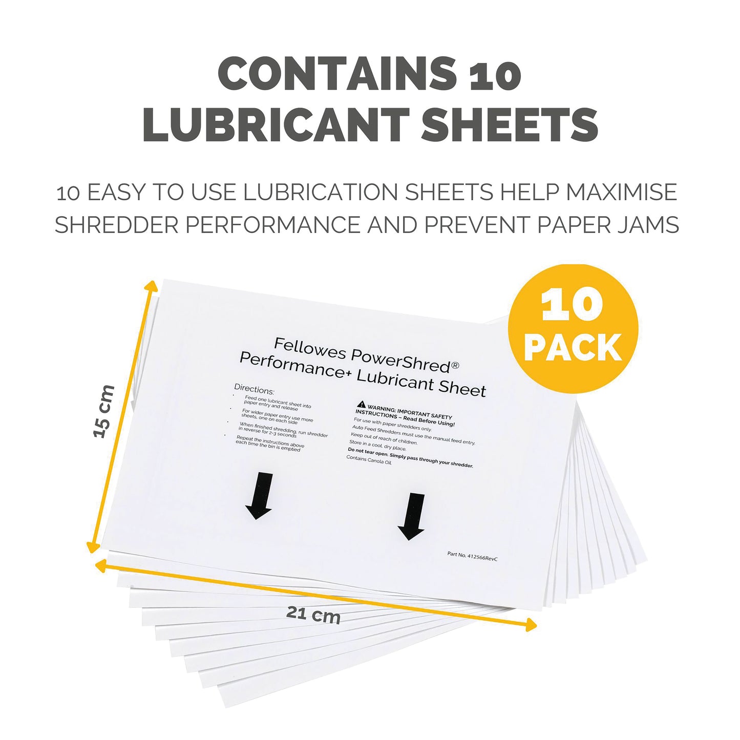 Fellowes Powershred Performance+ Lubricant Sheets (Pack of 10) 4025601