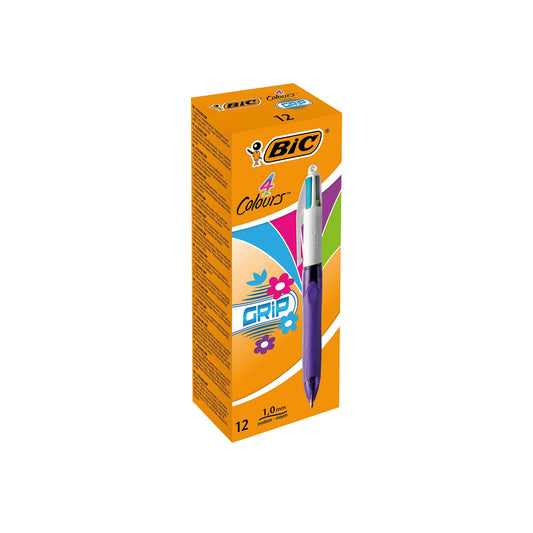Bic 4 Colour Grip Fashion Retractable Ballpoint Pen (Pack of 12) 8922901
