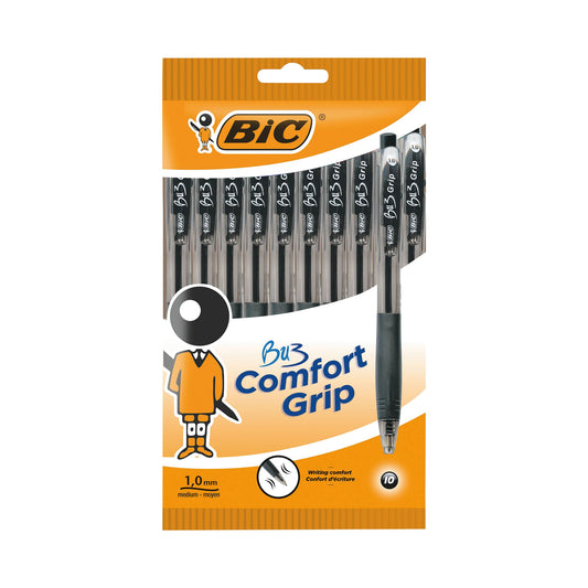 Bic BU3 Grip Retractable Ballpoint Pen (Pack of 10) Black 996727