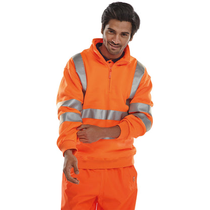 Beeswift Quarter Zipped Sweatshirt Orange 2XL