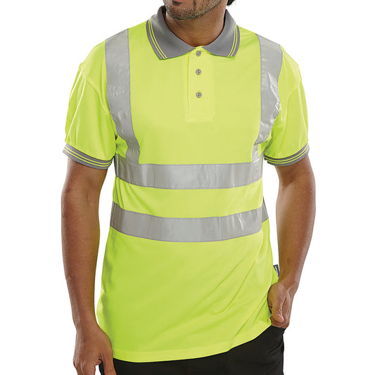 Beeswift High Visibility Short Sleeve Polo Shirt Saturn Yellow 3XL