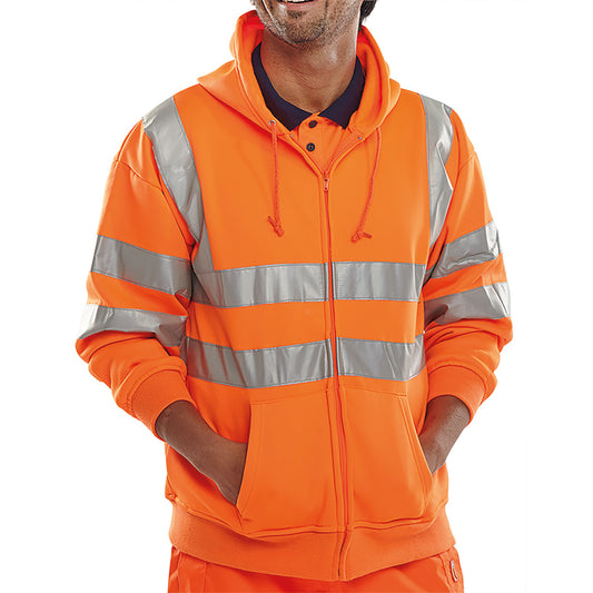 Beeswift Zip Up Hooded High Visibility Sweatshirt Orange XL