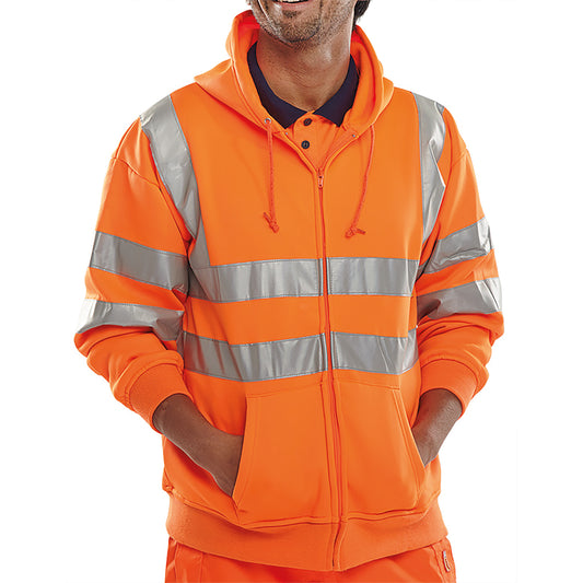 Beeswift Zip Up Hooded High Visibility Sweatshirt Orange 3XL