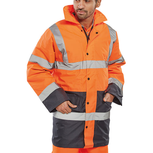 Beeswift Two Tone High Visibility Traffic Jacket Orange/Navy Blue S