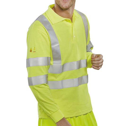 Beeswift Fire Retardant High Visibility Anti-Static Long Sleeve Polo Shirt Saturn Yellow 3XL