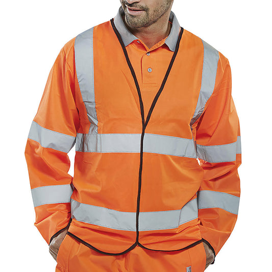 Beeswift Fire Retardant High Visibility Long Sleeve Jerkin Orange 3XL