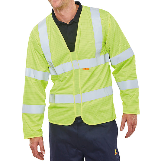 Beeswift Fire Retardant High Visibility Long Sleeve Jerkin Saturn Yellow M