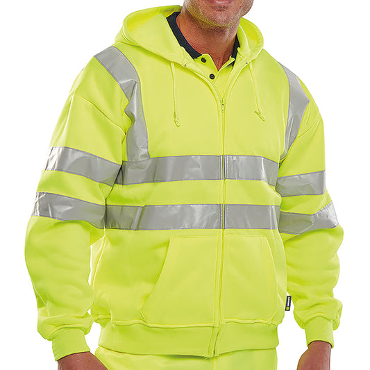 Beeswift Zip Up Hooded High Visibility Sweatshirt Saturn Yellow 2XL