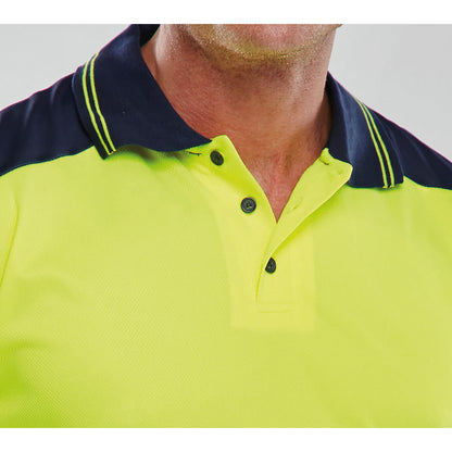 Beeswift PK Two Tone High Visibility Short Sleeve Polo Shirt Saturn Yellow/Navy Blue M