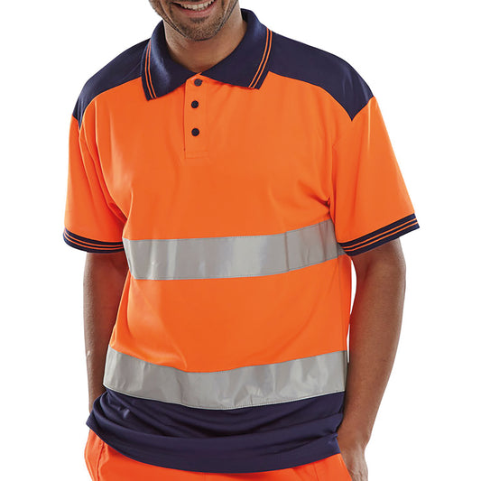 Beeswift PK Two Tone High Visibility Short Sleeve Polo Shirt Orange/Navy Blue L