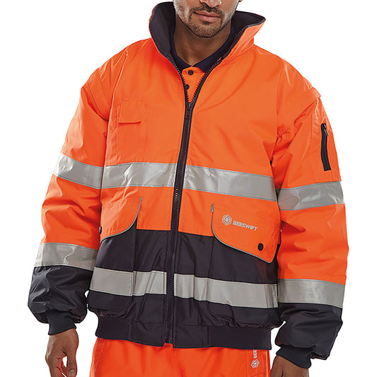 Beeswift Europa High Visibility Bomber Jacket Orange/Navy Blue S