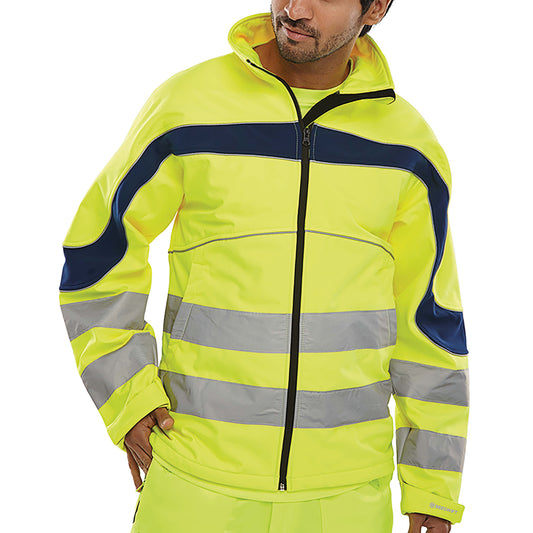 Beeswift Eton High Visibility Soft Shell Jacket Saturn Yellow/Navy Blue S