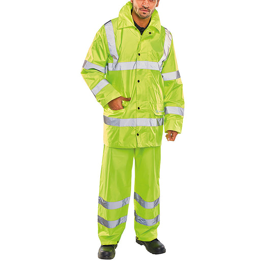 Beeswift Lightweight EN471 EN343 Jacket/Trouser Suit Saturn Yellow 2XL