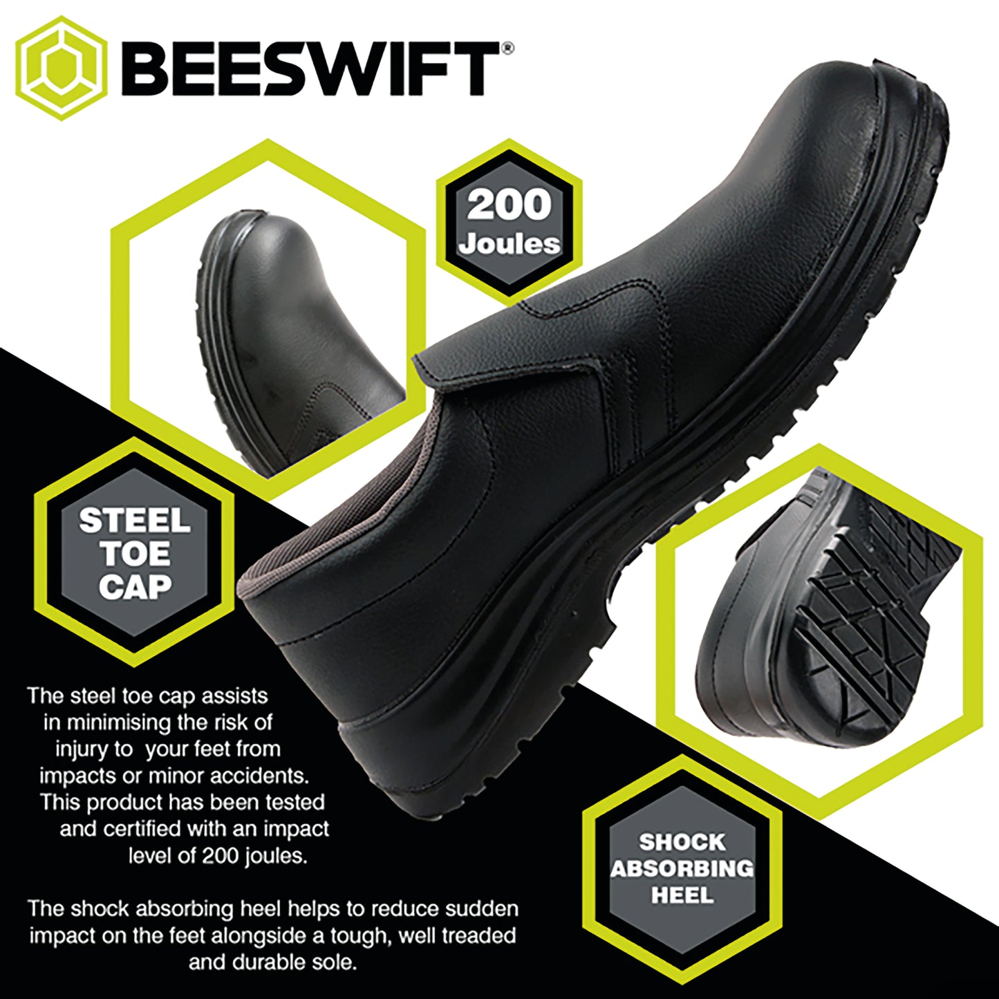 Beeswift Micro-Fibre Steel Toe S2 Slip-On Shoe 1 Pair Black 10