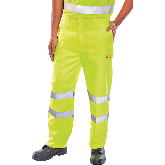 Beeswift High Visibility Fire Retardant Anti Static Trousers Saturn Yellow 30