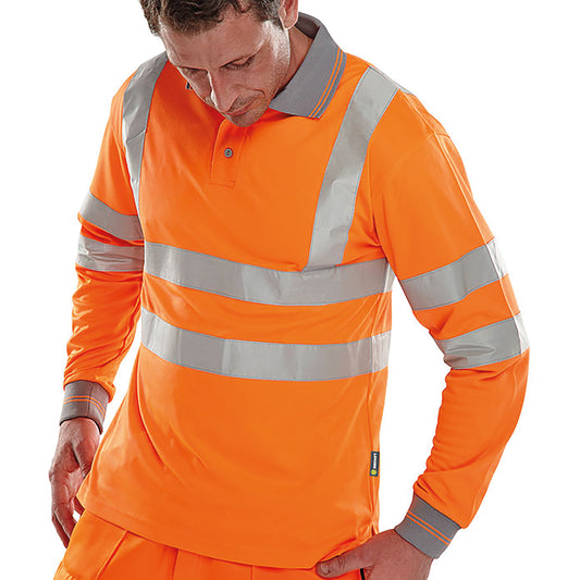 Beeswift Long Sleeve Polo Shirt Orange S