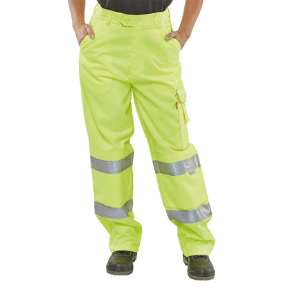Beeswift Ladies Polycotton High Visibility Trousers Saturn Yellow 34