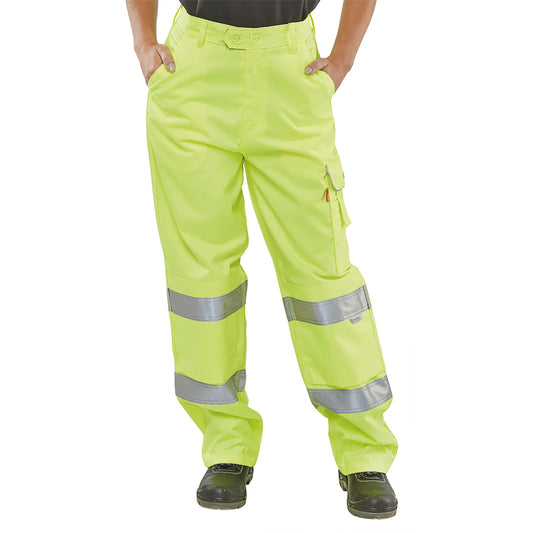 Beeswift Ladies Polycotton High Visibility Trousers Saturn Yellow 34