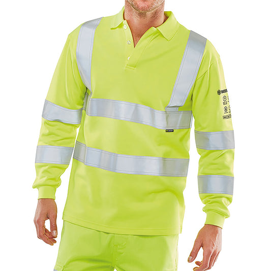 Beeswift Arc Flash High Visibility Polo Shirt Fire Retardant Anti-static Saturn Yellow L