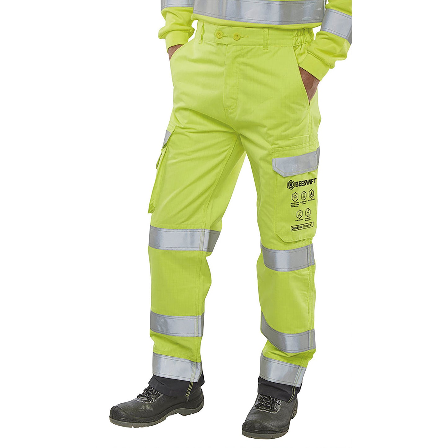 Beeswift High Visibility Trousers Saturn Yellow/Navy Blue 30T