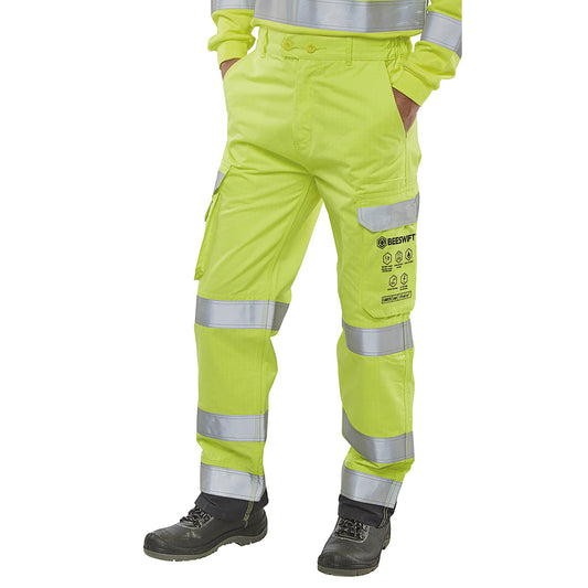 Beeswift High Visibility Trousers Saturn Yellow/Navy Blue 32