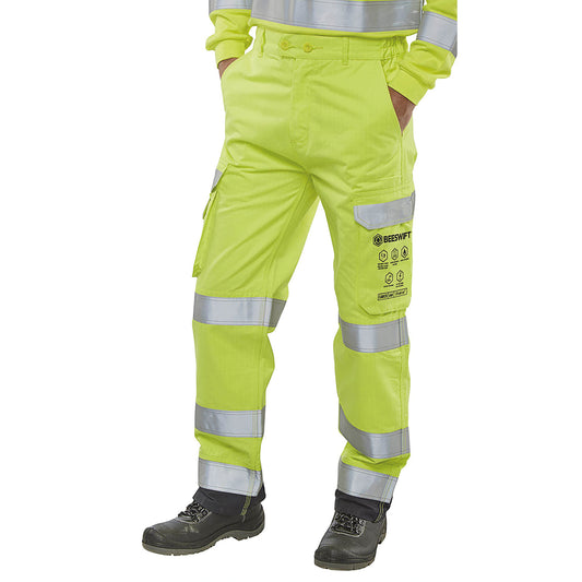 Beeswift High Visibility Trousers Saturn Yellow/Navy Blue 32T