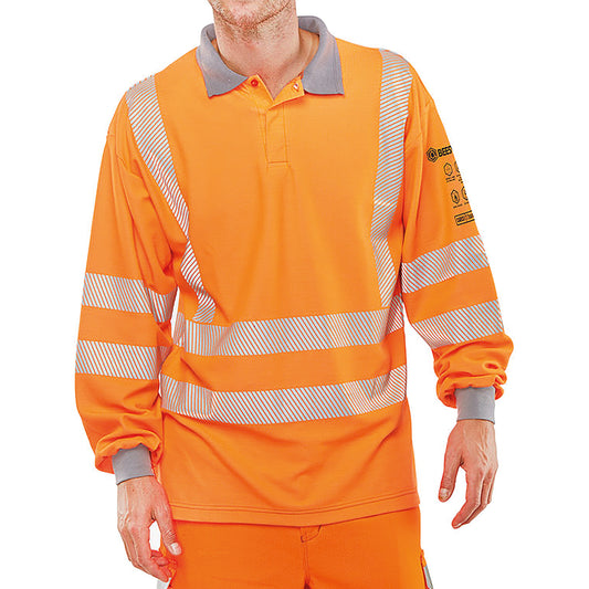 Beeswift Arc Flash Long Sleeve Polo Shirt GO/RT Standards Orange 2XL