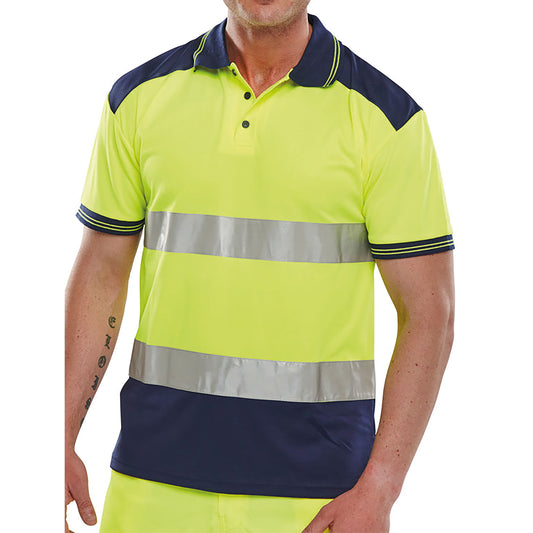 Beeswift PK Two Tone High Visibility Short Sleeve Polo Shirt Saturn Yellow/Navy Blue XS