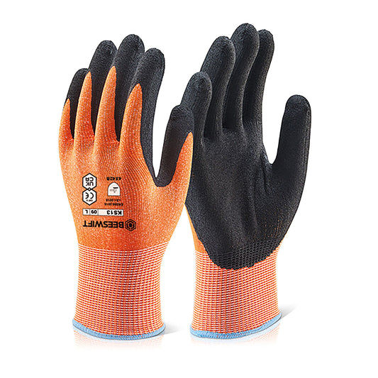 Beeswift Kutstop Microfoam Nitrile Gloves Cut Level 3 Amber M