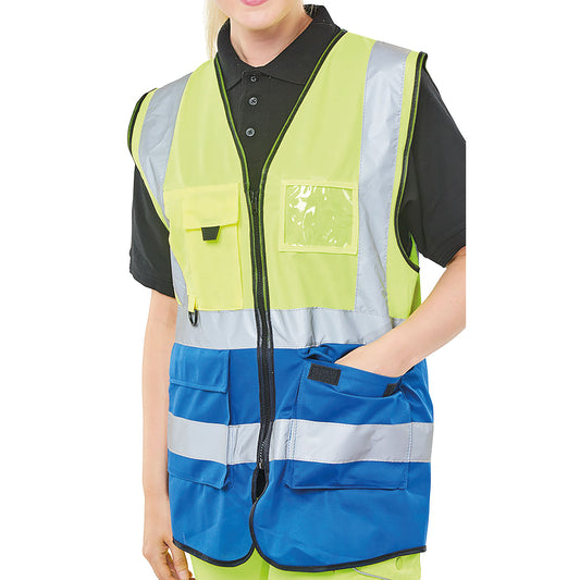 Beeswift High Visibility Two Tone Executive Waistcoat Saturn Yellow/Royal Blue L