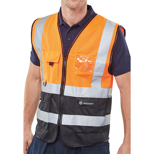Beeswift High Visibility Two Tone Executive Waistcoat Orange/Black L