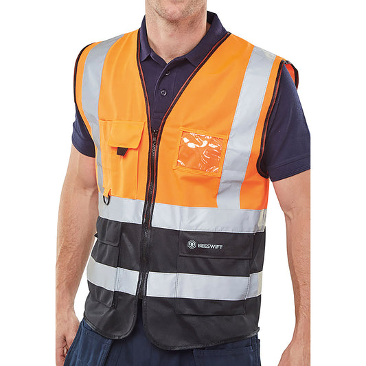 Beeswift High Visibility Two Tone Executive Waistcoat Orange/Black M