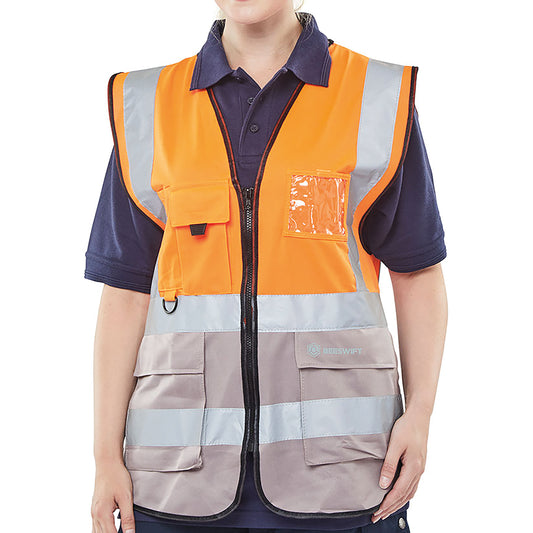 Beeswift High Visibility Two Tone Executive Waistcoat Orange/Grey M