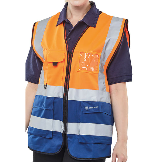 Beeswift High Visibility Two Tone Executive Waistcoat Orange/Navy Blue XL