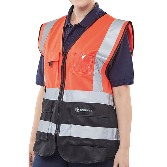 Beeswift High Visibility Two Tone Executive Waistcoat Red/Black 2XL