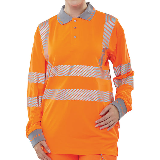 Beeswift High Visibility Executive Long Sleeve Polo Shirt Orange 3XL