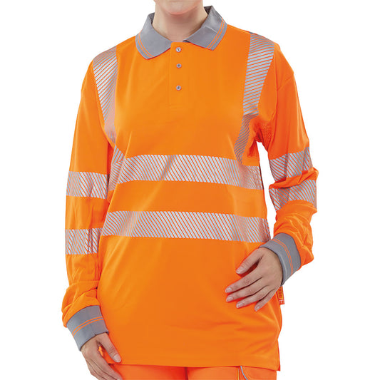 Beeswift High Visibility Executive Long Sleeve Polo Shirt Saturn Yellow 5XL