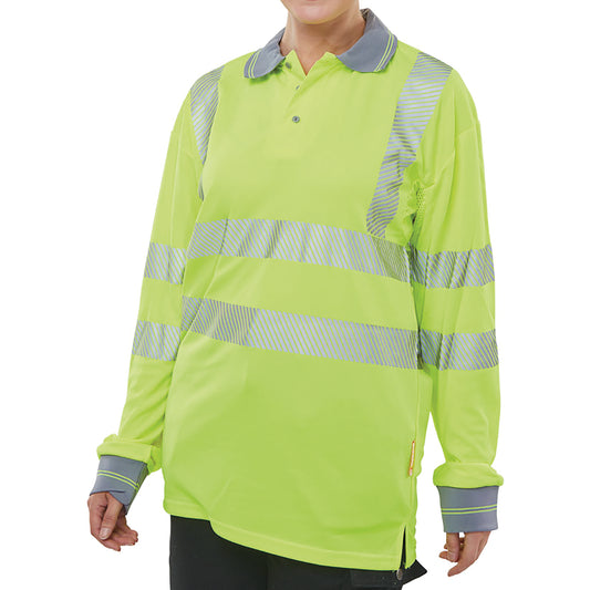 Beeswift High Visibility Executive Long Sleeve Polo Shirt Saturn Yellow 6XL