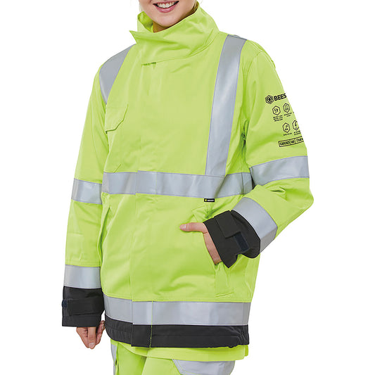 Beeswift Two Tone ARC Woven Hi Vis Jacket Fire Retardant Anti-static Saturn Yellow/Navy Blue 2XL