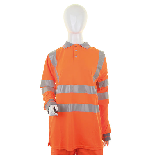 Beeswift Ladies High Visibility Long Sleeve Polo Shirt Orange S