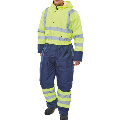 Beeswift Two Tone Hi Visibility Thermal Waterproof Coverall Saturn Yellow/Navy Blue 2XL