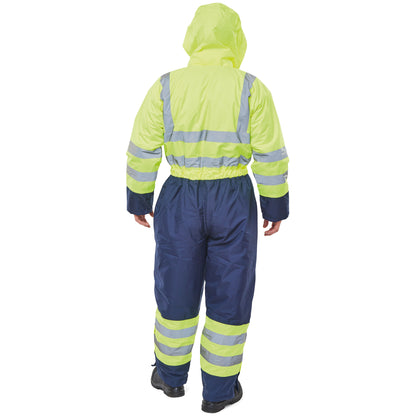 Beeswift Two Tone Hi Visibility Thermal Waterproof Coverall Saturn Yellow/Navy Blue 2XL