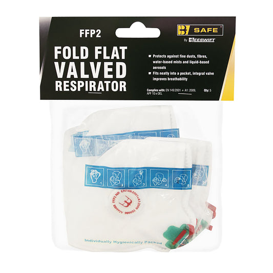 Beeswift FFP2V Vertical Fold Flat Valved Respirator Mask White (Pack of 5)